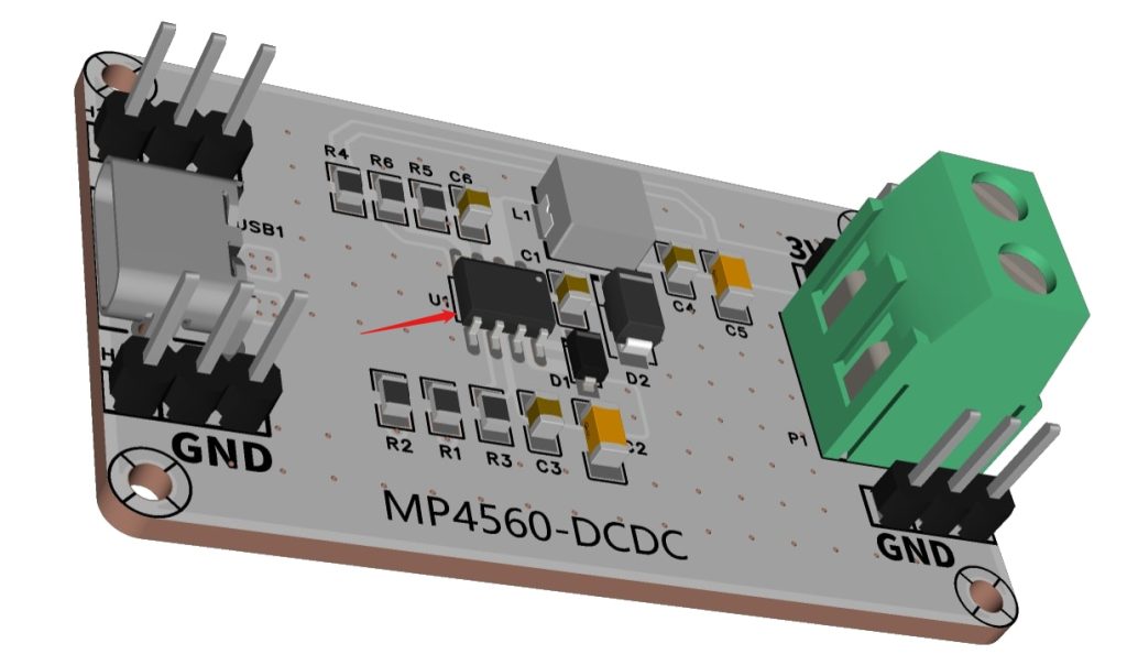 Rendered Image of DC-DC Converter PCBA with Copper Substrate and Thermal Design for High-Power Applications